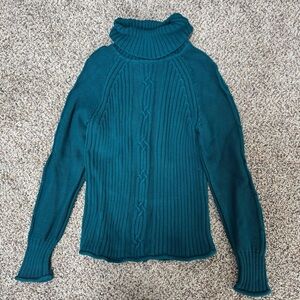 Leo & Nicole Blue Cowl Neck Sweater with Ribbed Knit